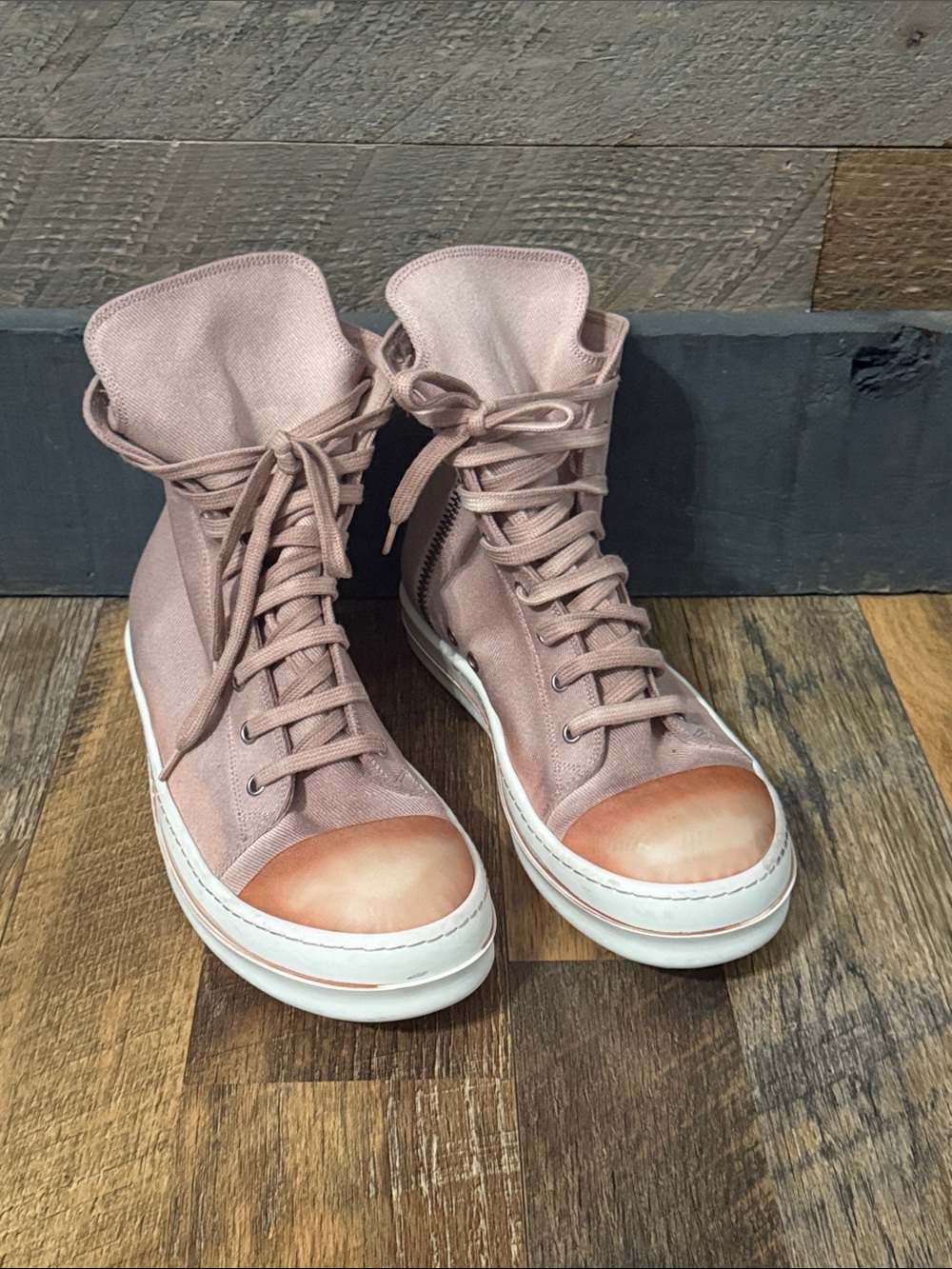 Rick Owens DRKSHDW Pink Canvas High Top Sneakers Side Zip EU 40 US Women’s 9